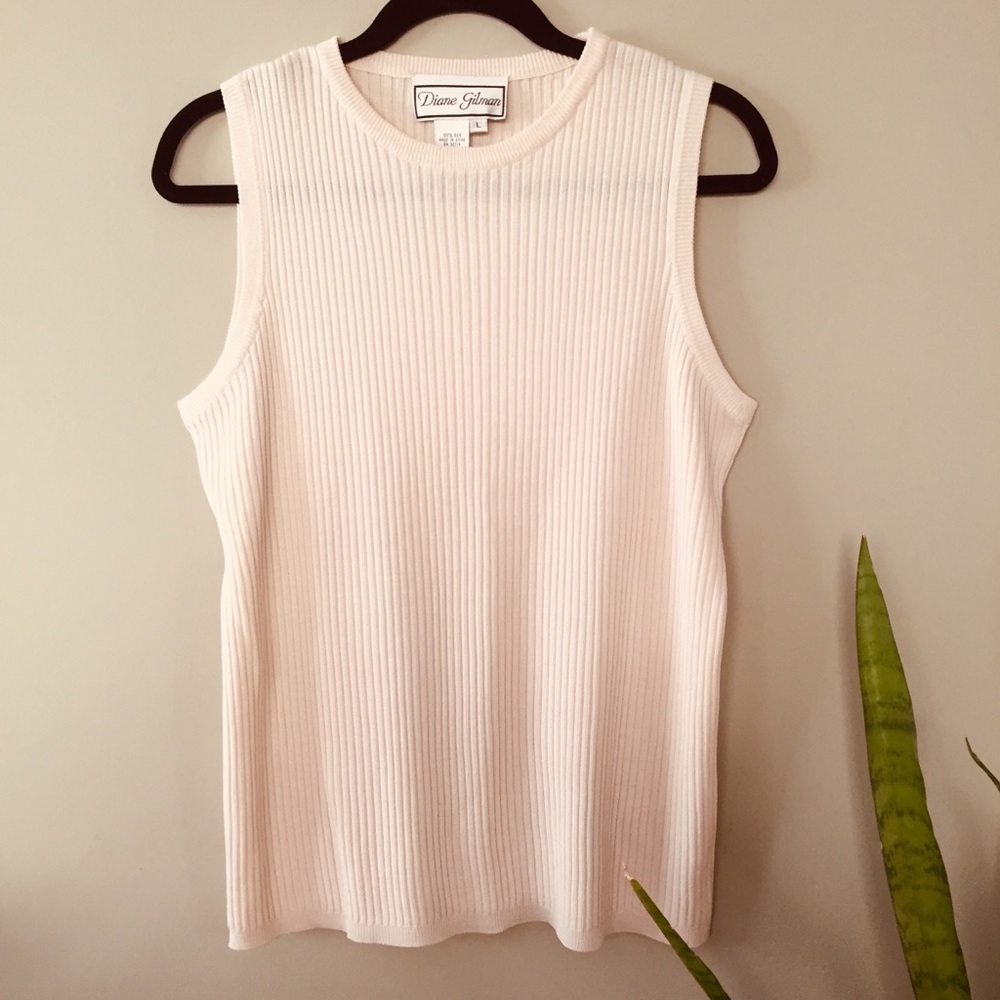 100% Silk Knit Ribbed Shell Tank Top Diane Gilman